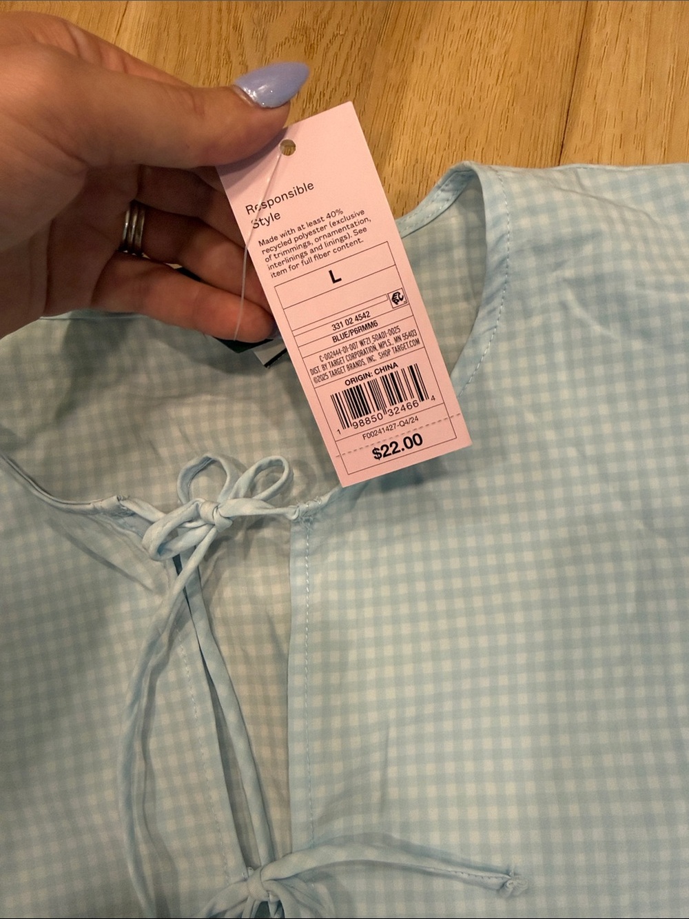 wild fable Light Blue Gingham Tie-Front Peplum Blouse - Picture 4 of 4